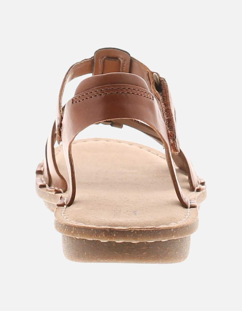 Womens Flat Sandals Blake Jewel Leather Touch Fastening tan UK Size
