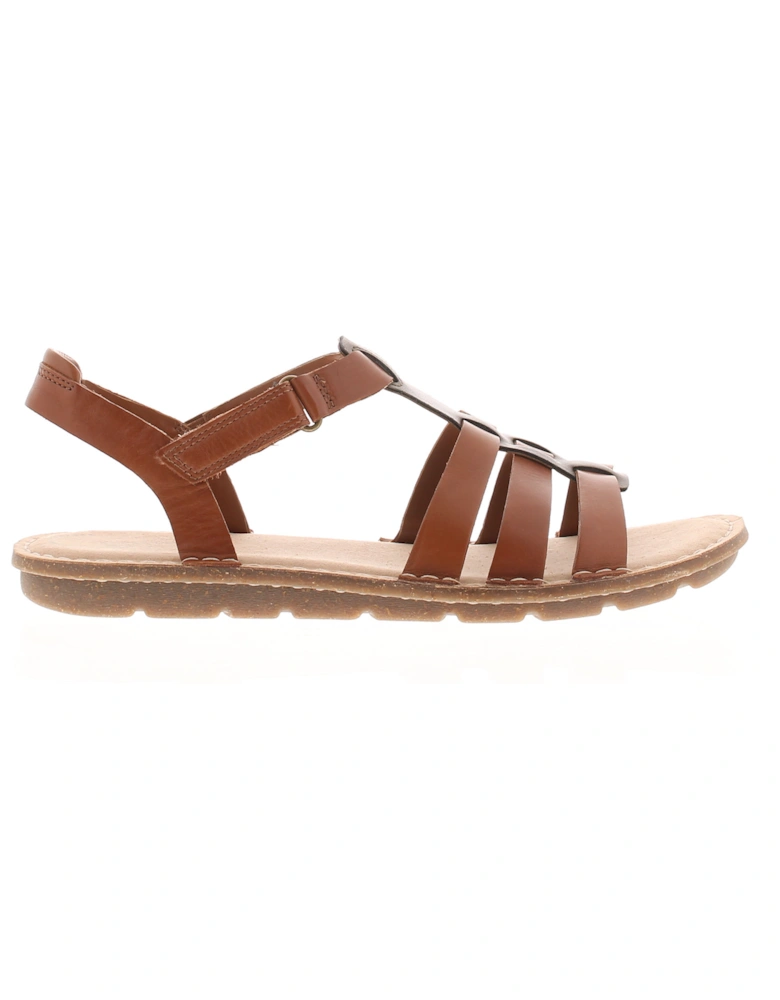 Womens Flat Sandals Blake Jewel Leather Touch Fastening tan UK Size