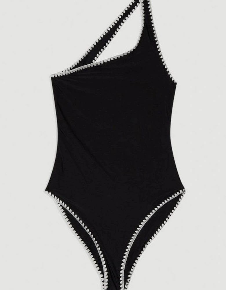 Stitch Detail One Shoulder Cut Out Swimsuit