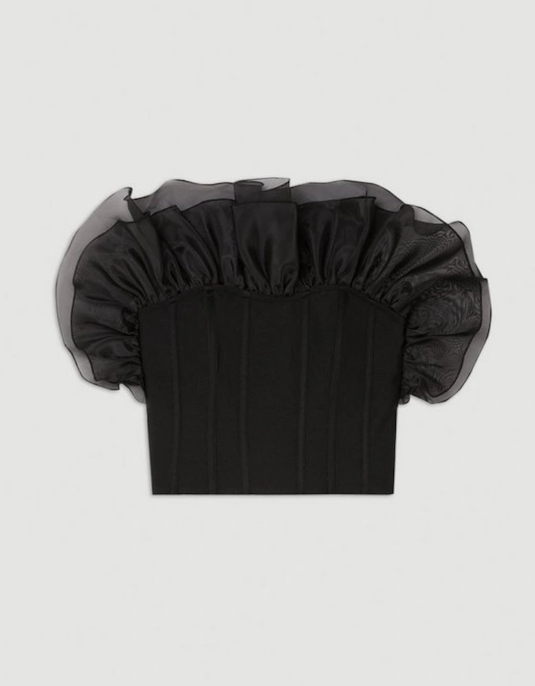 Figure Form Bandage Knit Organza Frill Detail Top