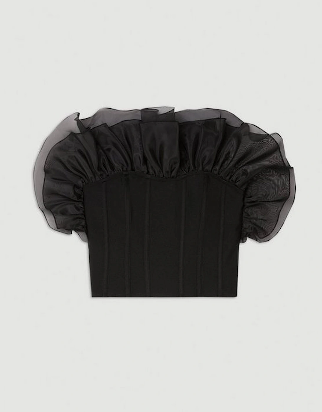 Figure Form Bandage Knit Organza Frill Detail Top