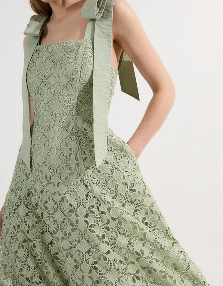 Cutwork Embroidery Woven Midi Prom Dress