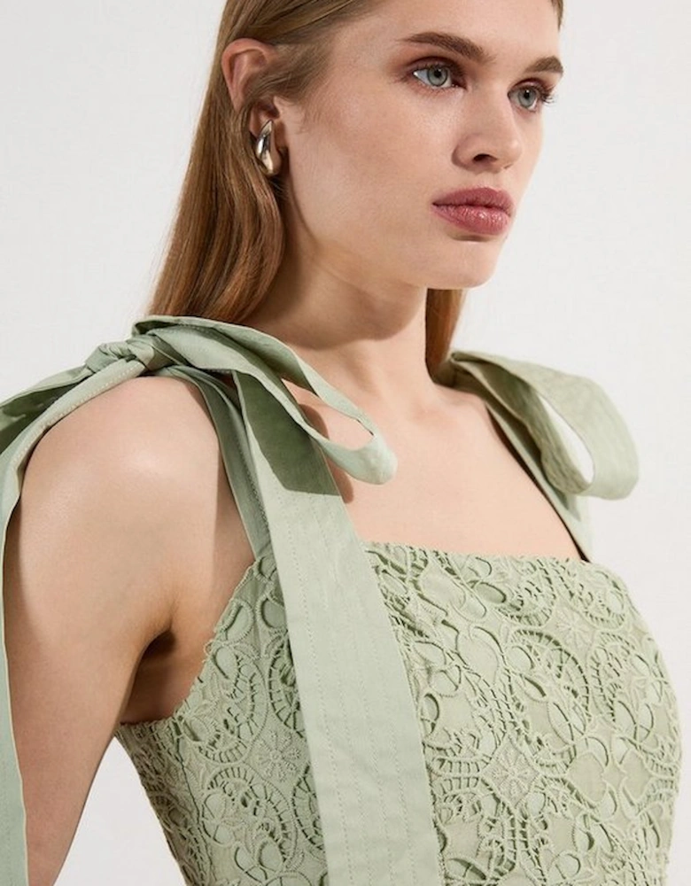 Cutwork Embroidery Woven Midi Prom Dress