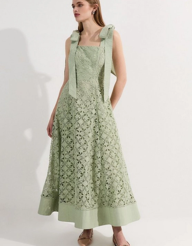 Cutwork Embroidery Woven Midi Prom Dress