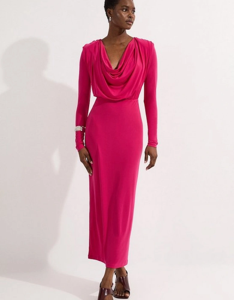 Jersey Crepe Midi Cowl Neck Dress