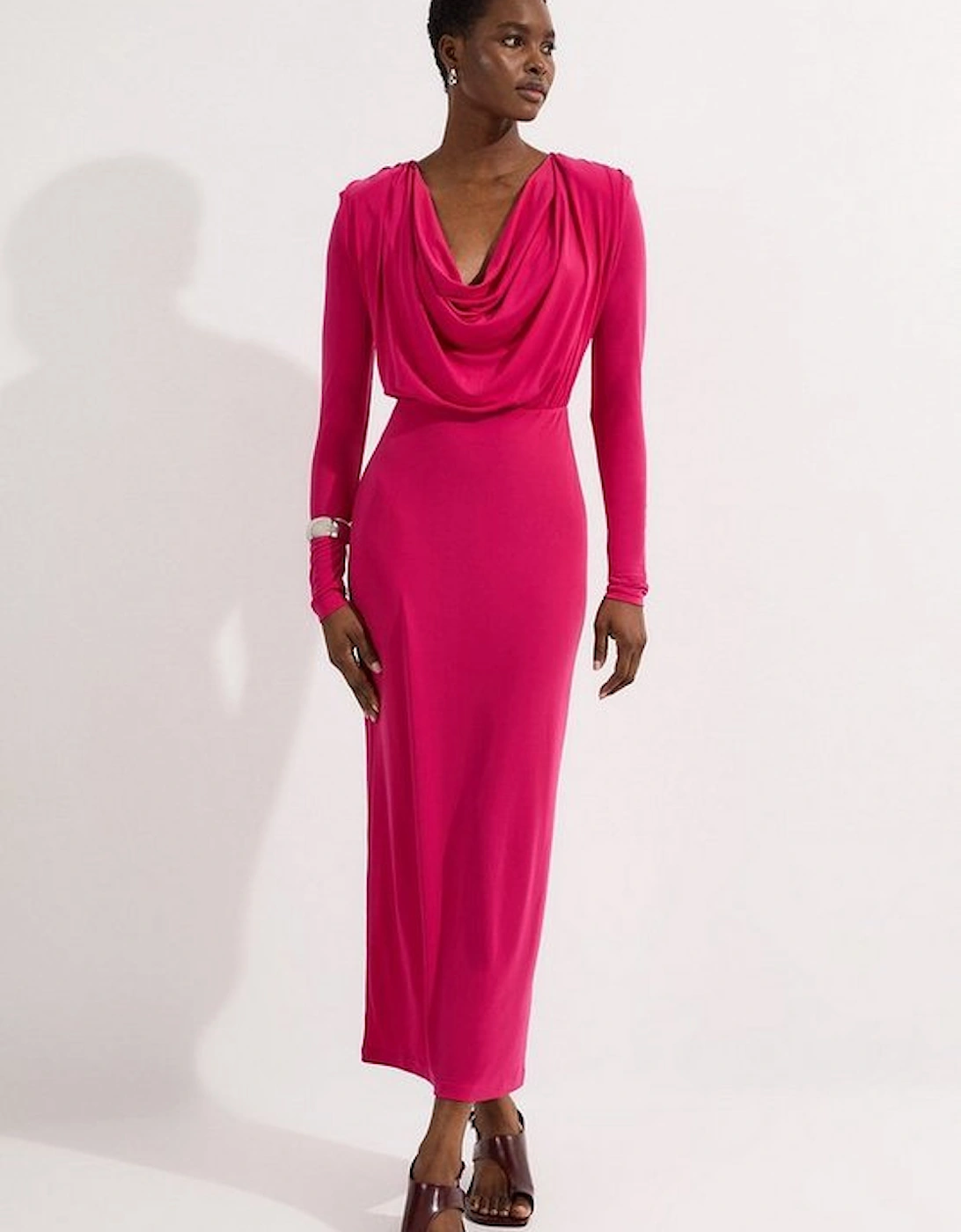 Jersey Crepe Midi Cowl Neck Dress, 5 of 4