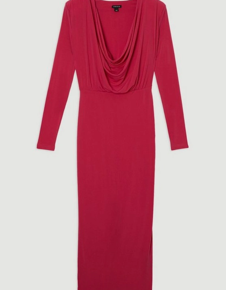 Jersey Crepe Midi Cowl Neck Dress