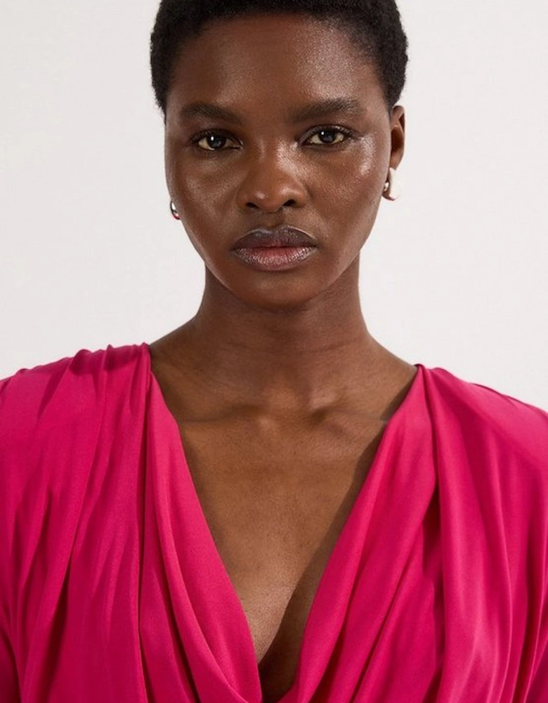 Jersey Crepe Midi Cowl Neck Dress