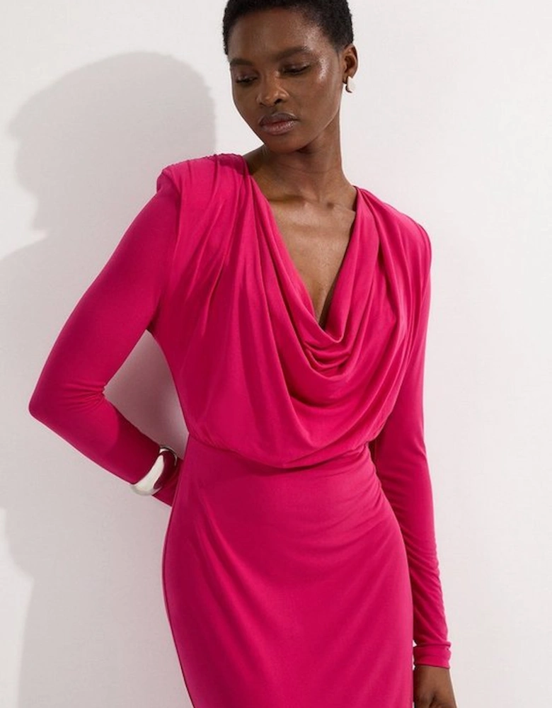 Jersey Crepe Midi Cowl Neck Dress