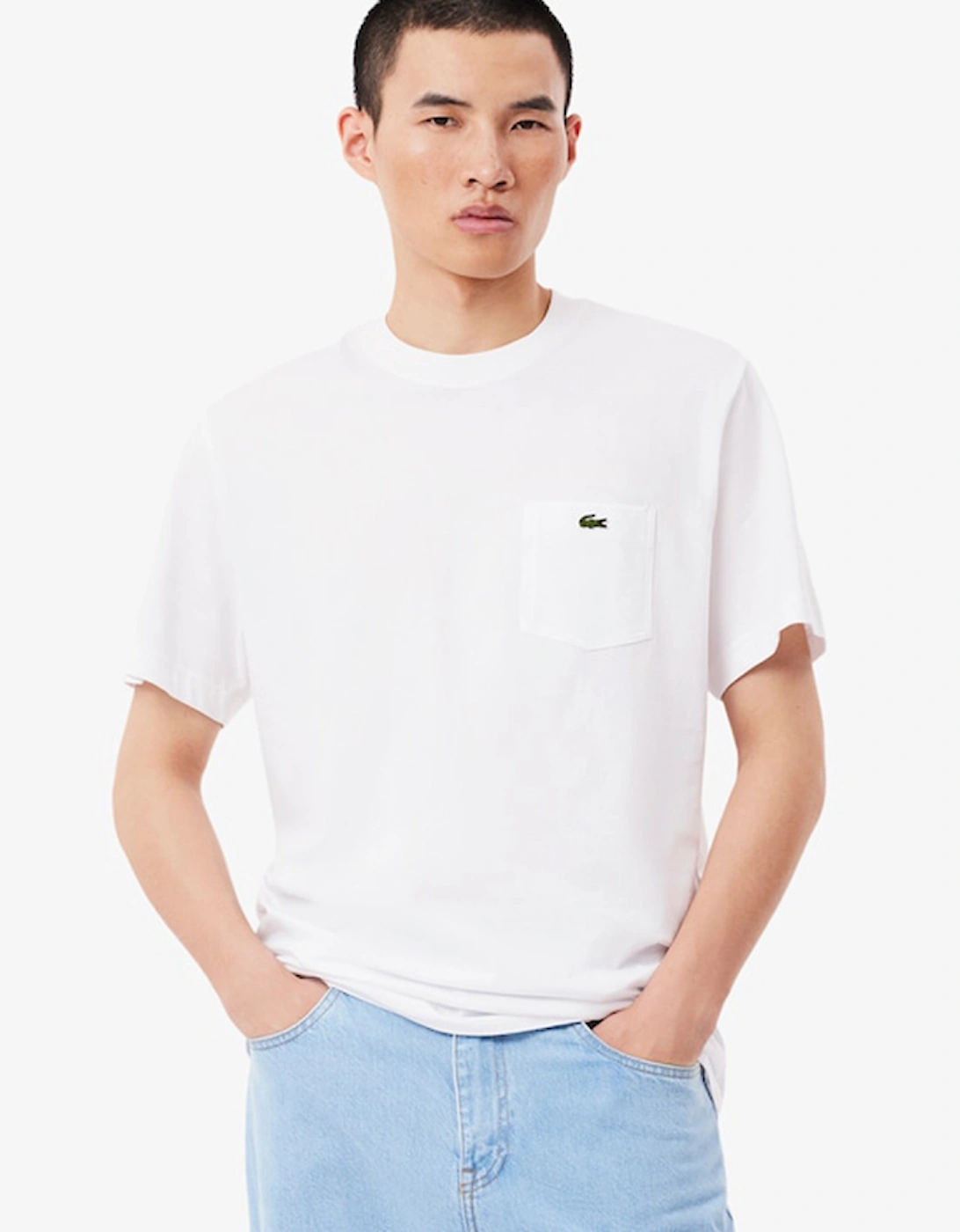 Lacoste Men's White Cotton T-Shirt With Breast Pocket  Medium