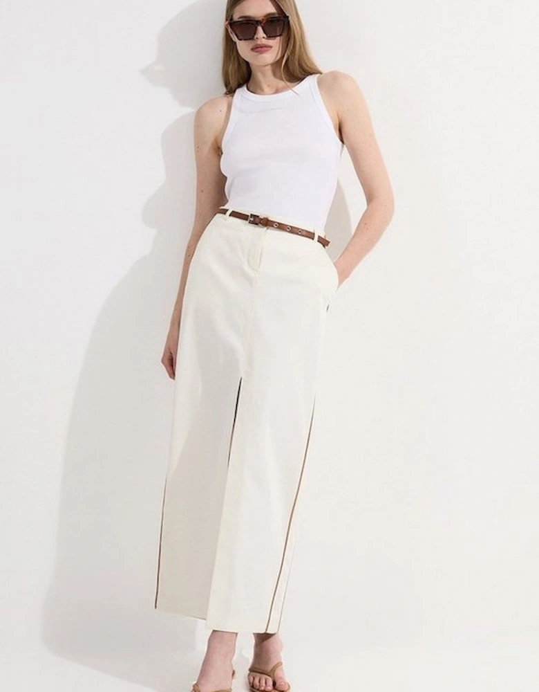 Archive Collection - Tailored Denim Belted Pocket Detail Maxi Skirt