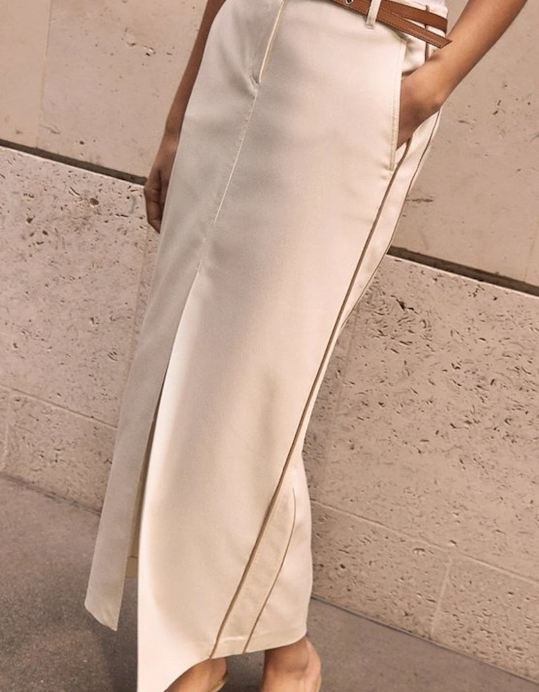 Archive Collection - Tailored Denim Belted Pocket Detail Maxi Skirt