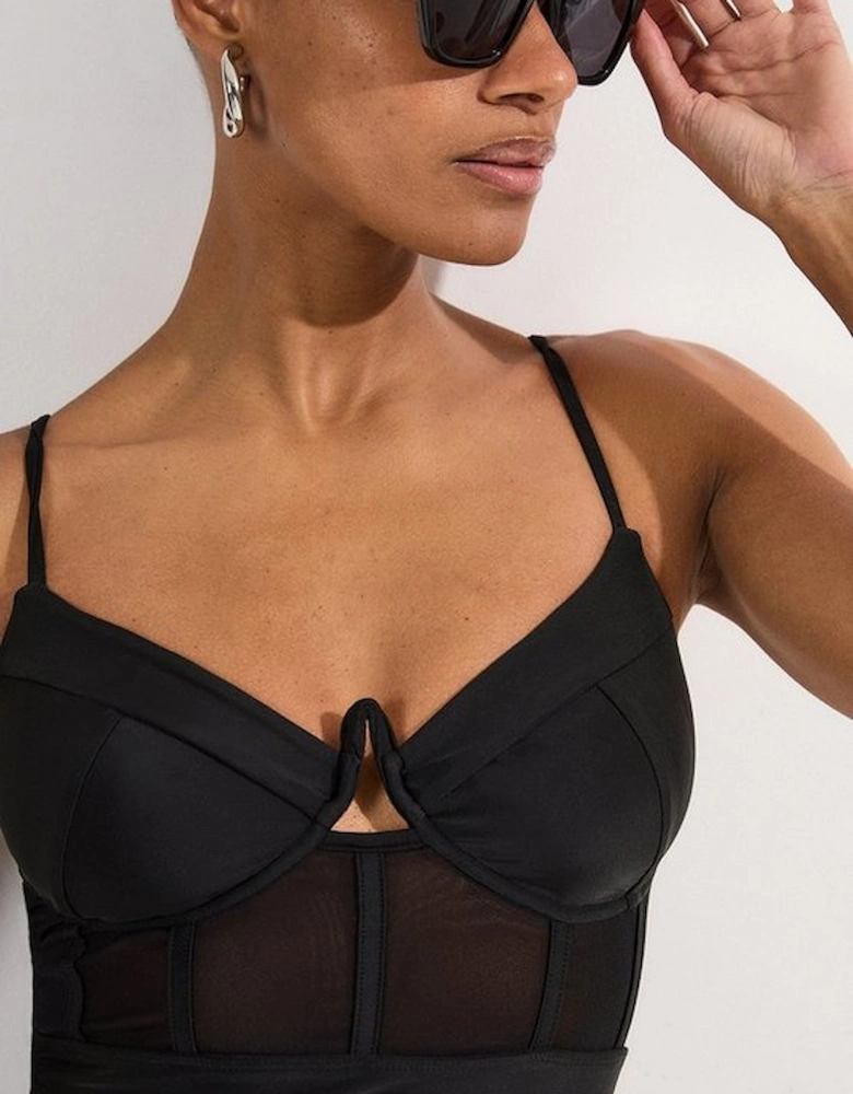 Panelled Mesh Cup Detail Bikini Top