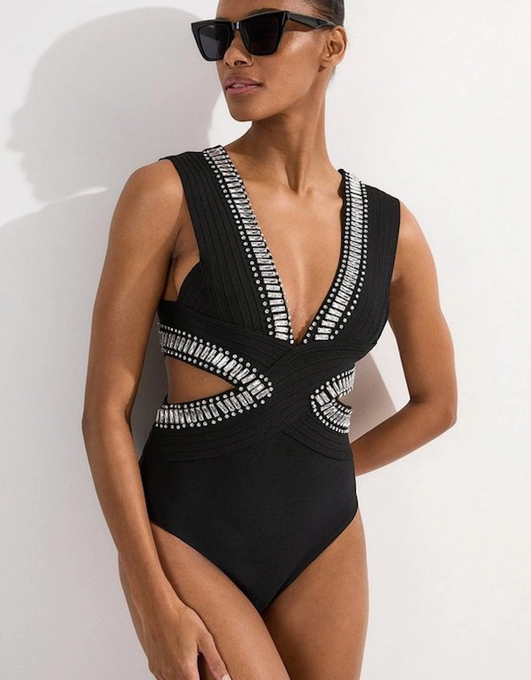 Embellished Trim Cut Out Swimsuit, 5 of 4