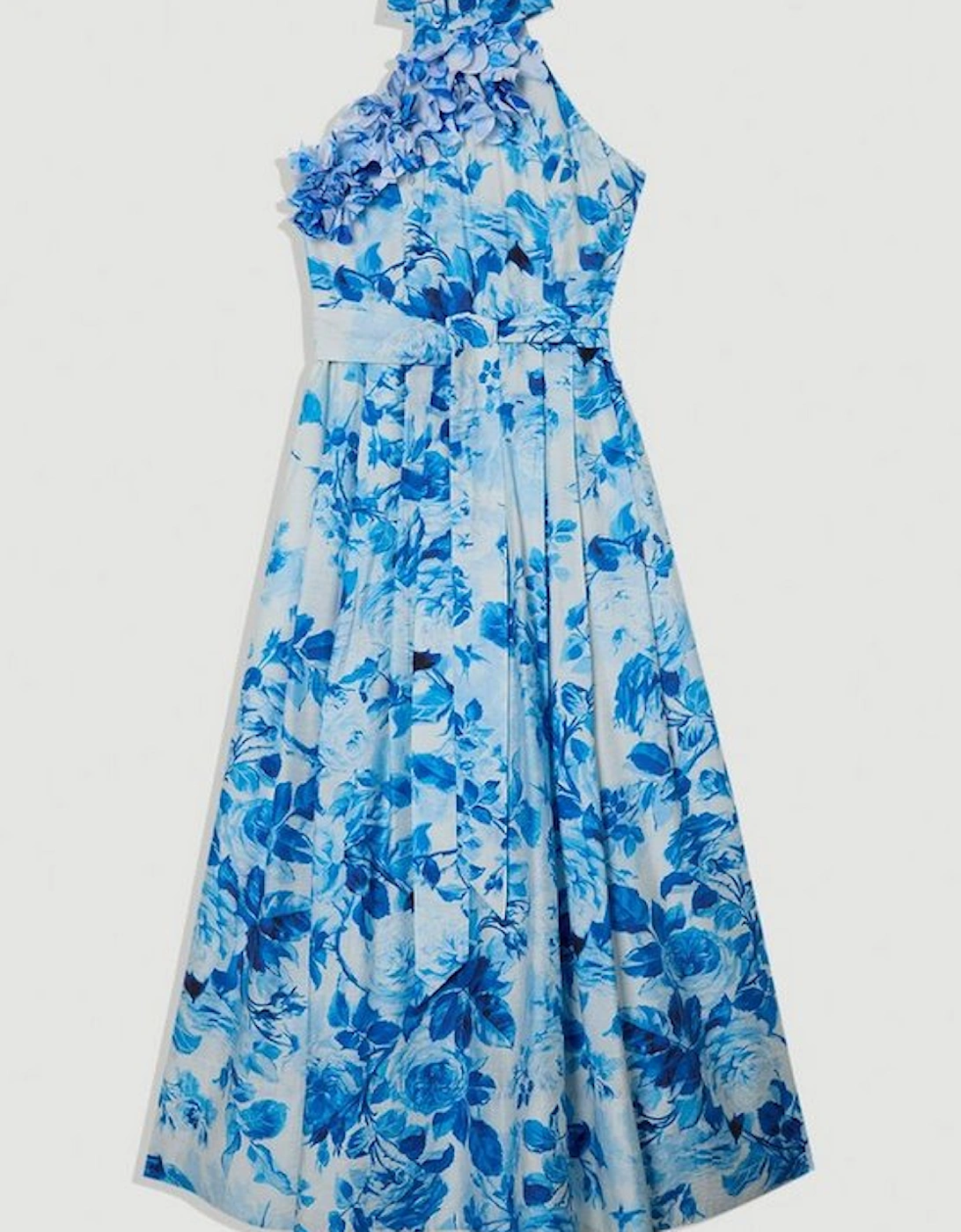 Rosette Ruffle Woven Maxi Halter Dress