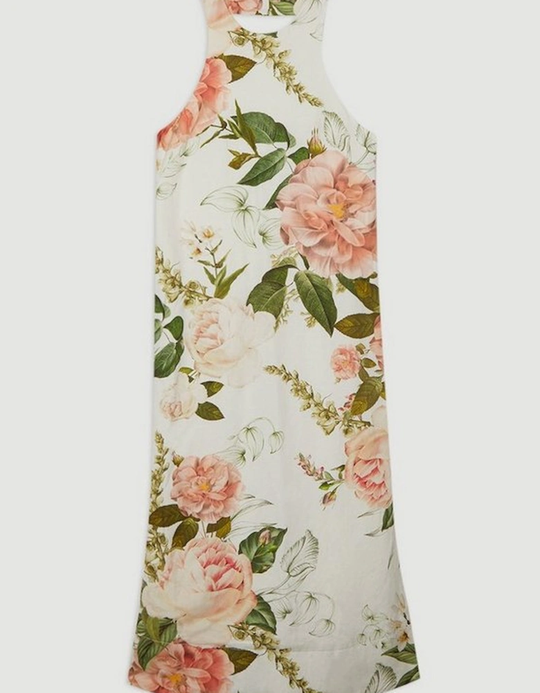 Linen Viscose Floral Woven Column Midi Dress