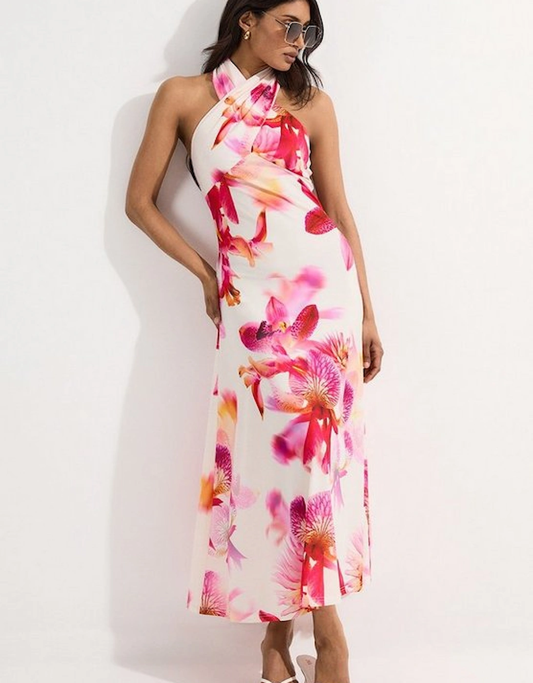 Abstract Floral Printed Jersey Crepe Twist Neckline Maxi Dress, 5 of 4