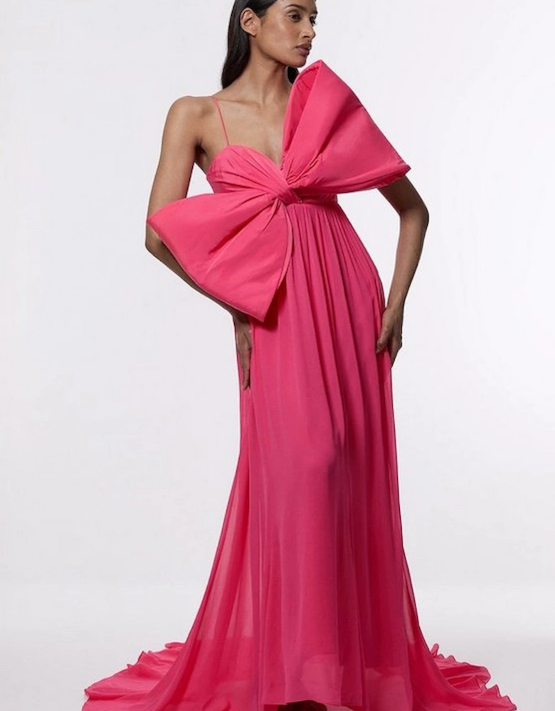 Taffeta Bow Detail Woven Maxi Dress