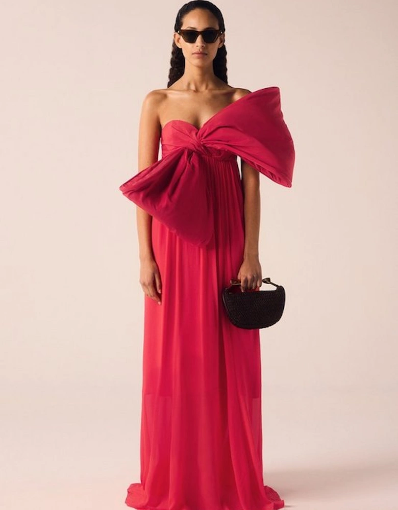 Taffeta Bow Detail Woven Maxi Dress
