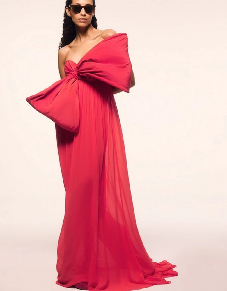 Taffeta Bow Detail Woven Maxi Dress
