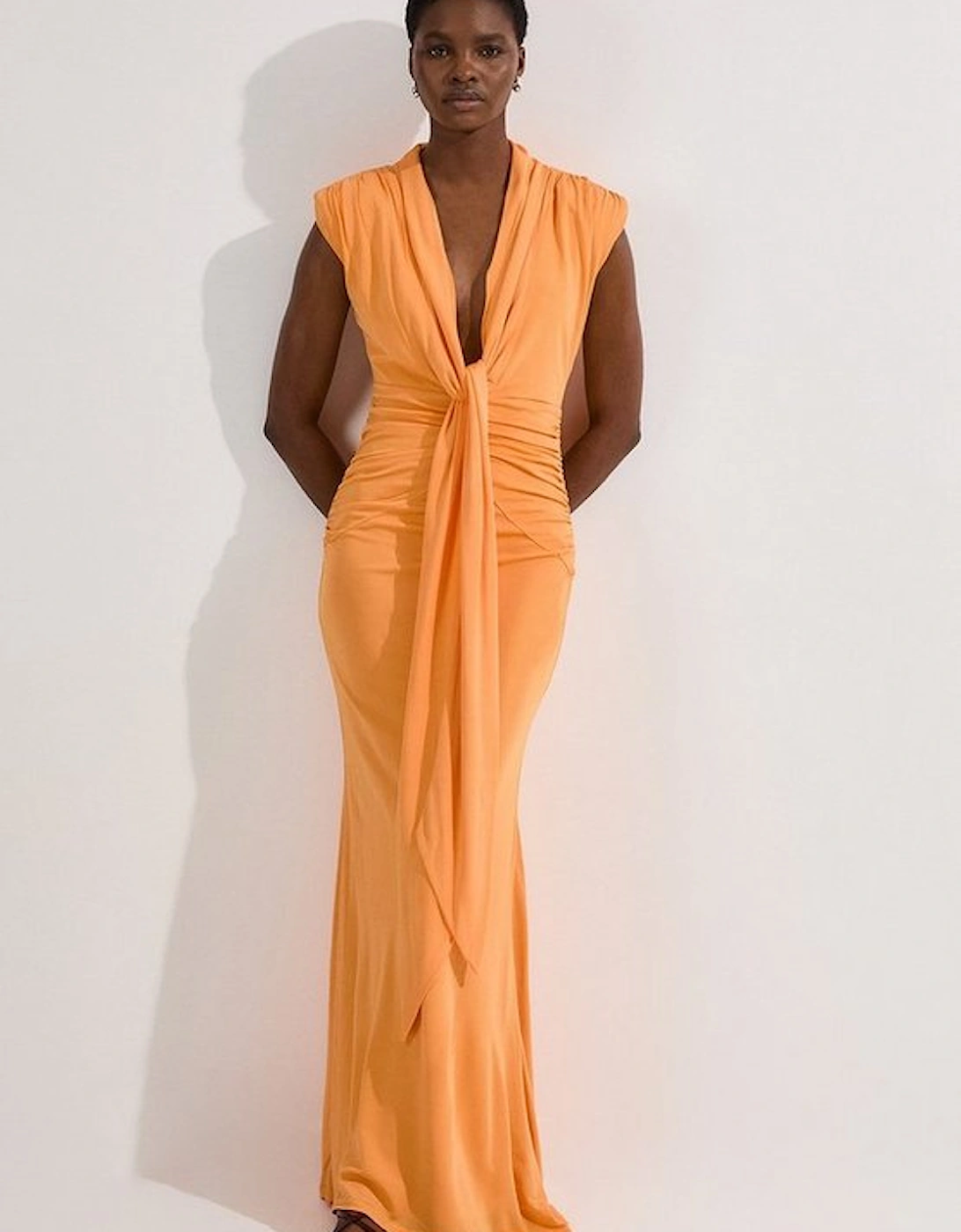 Plunge Ruched Twist Jersey Maxi Dress, 5 of 4
