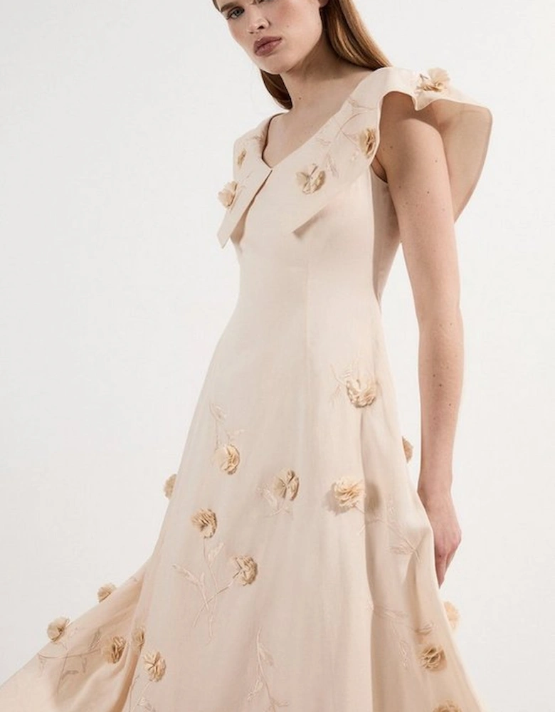 Cotton Applique Bardot Woven Maxi Dress