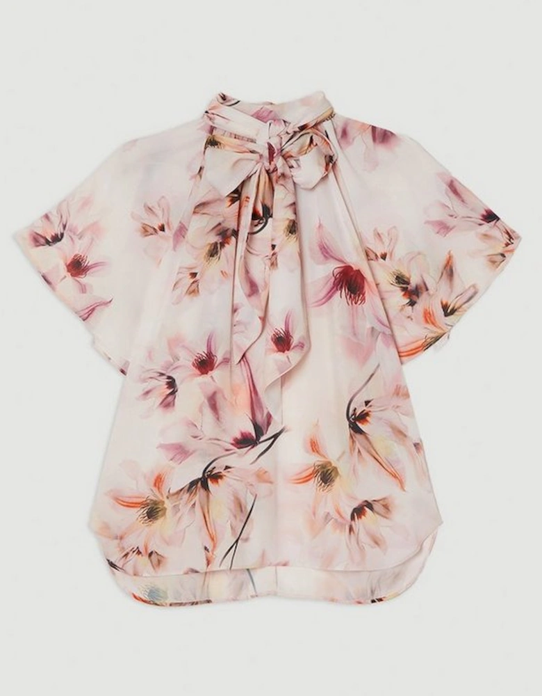 Georgette Tie Neck Woven Floral Print Top