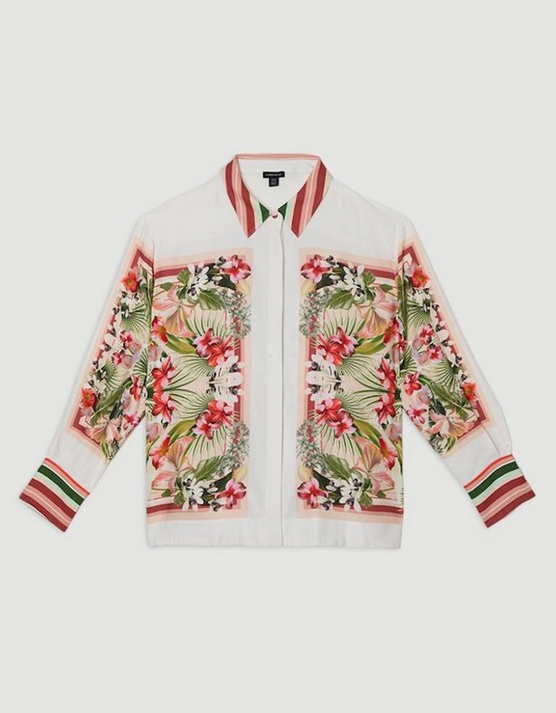 Plus Size Mirrored Viscose Linen Floral Print Woven Shirt