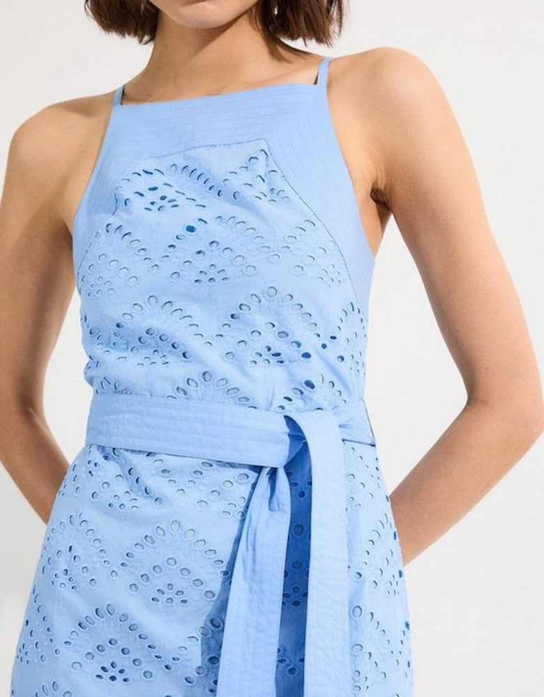 Cotton Broderie Woven Belted Maxi Dress
