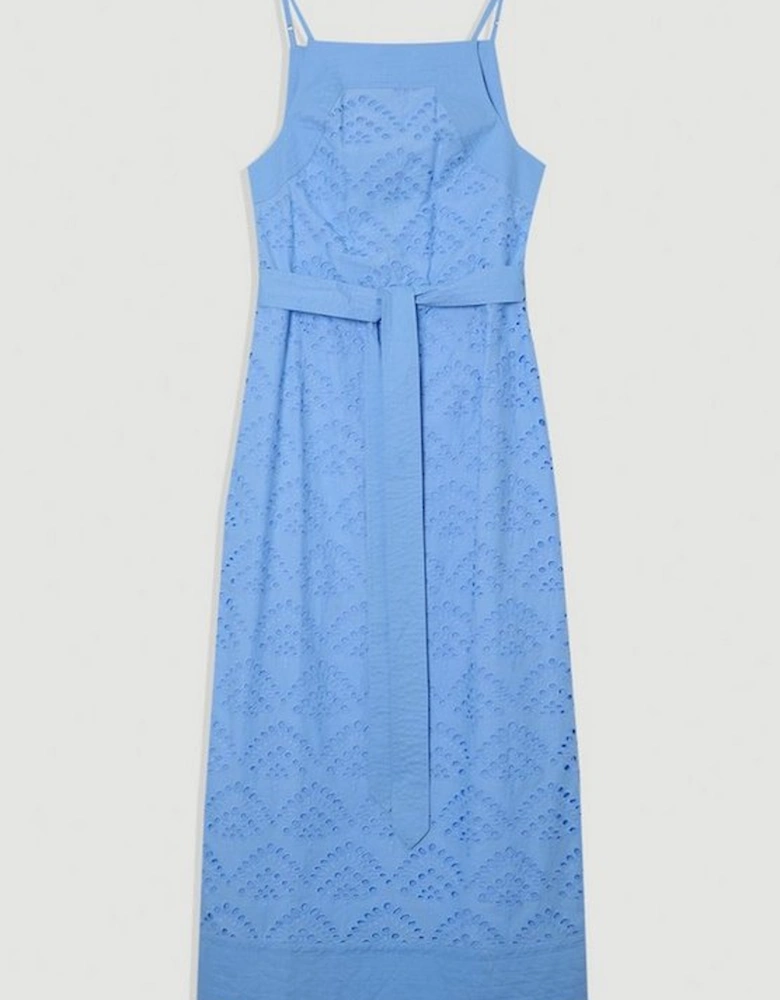 Cotton Broderie Woven Belted Maxi Dress