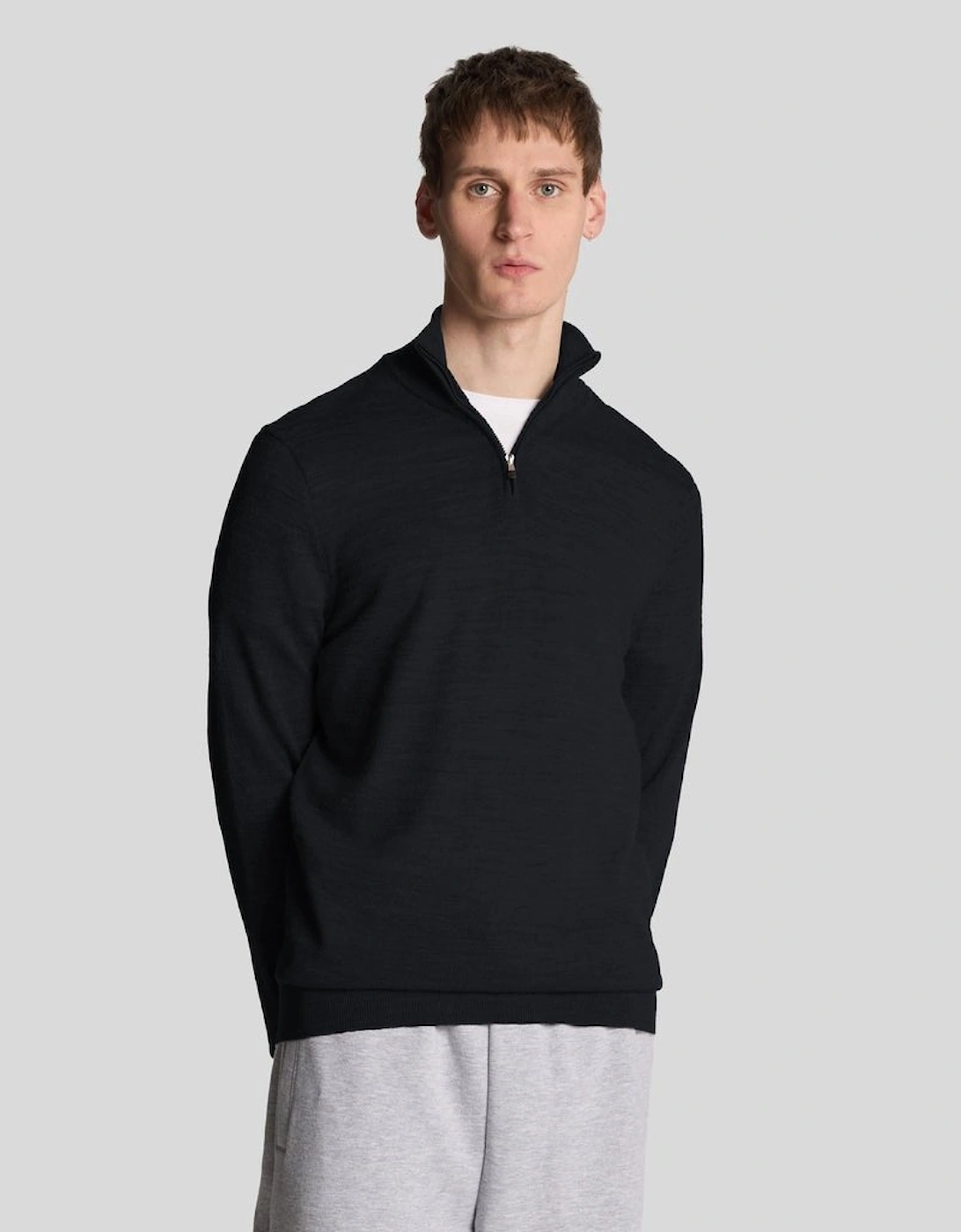 Lyle And Scott Men's Inspired Embroidered 1/4 Zip Merino Knit Jumper - Navy - Size: XL