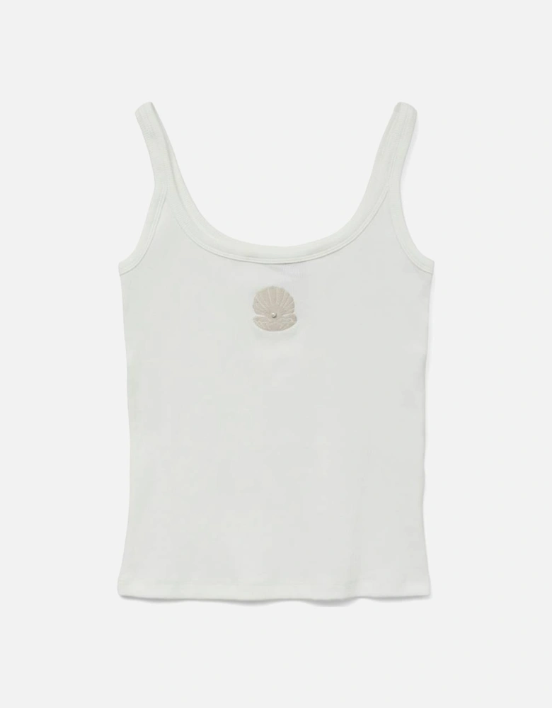 Diana Singlet Box Top Snow White Shell with Pearl
