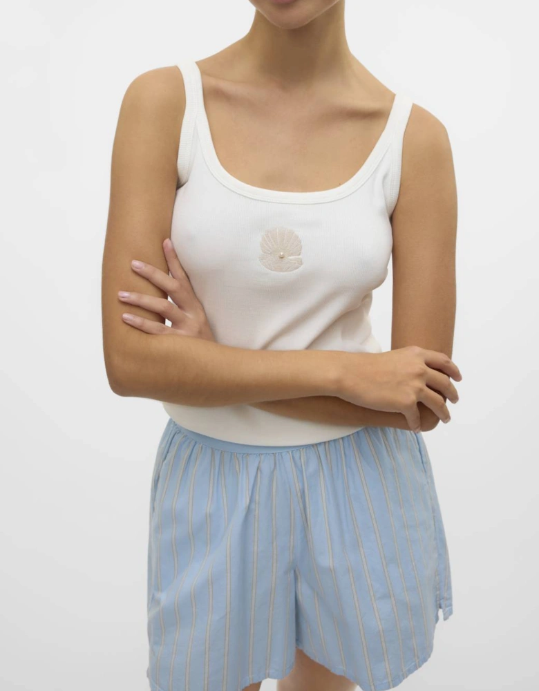 Diana Singlet Box Top Snow White Shell with Pearl