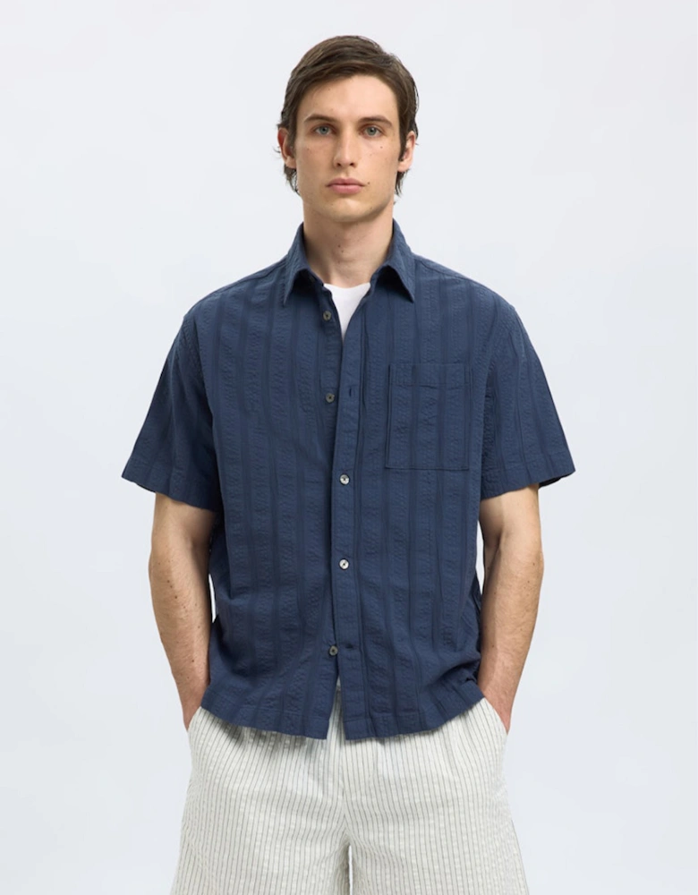 Homme Silas Seersucker Short Sleeve Shirt Sky Captain