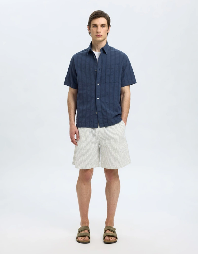 Homme Silas Seersucker Short Sleeve Shirt Sky Captain