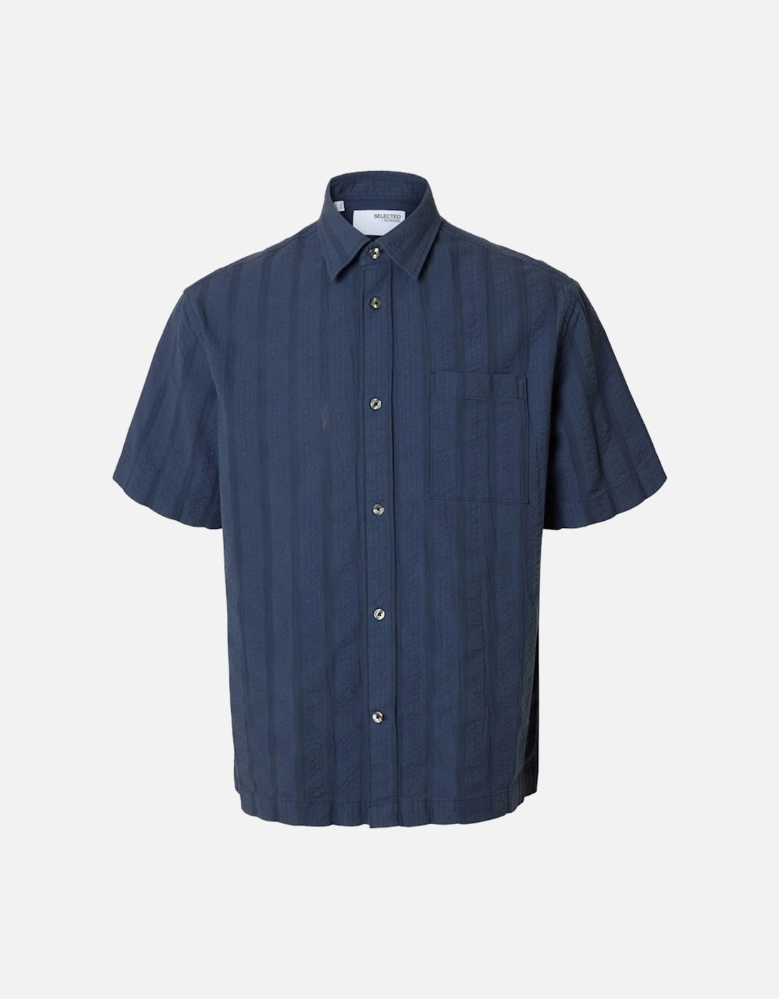 Homme Silas Seersucker Short Sleeve Shirt Sky Captain