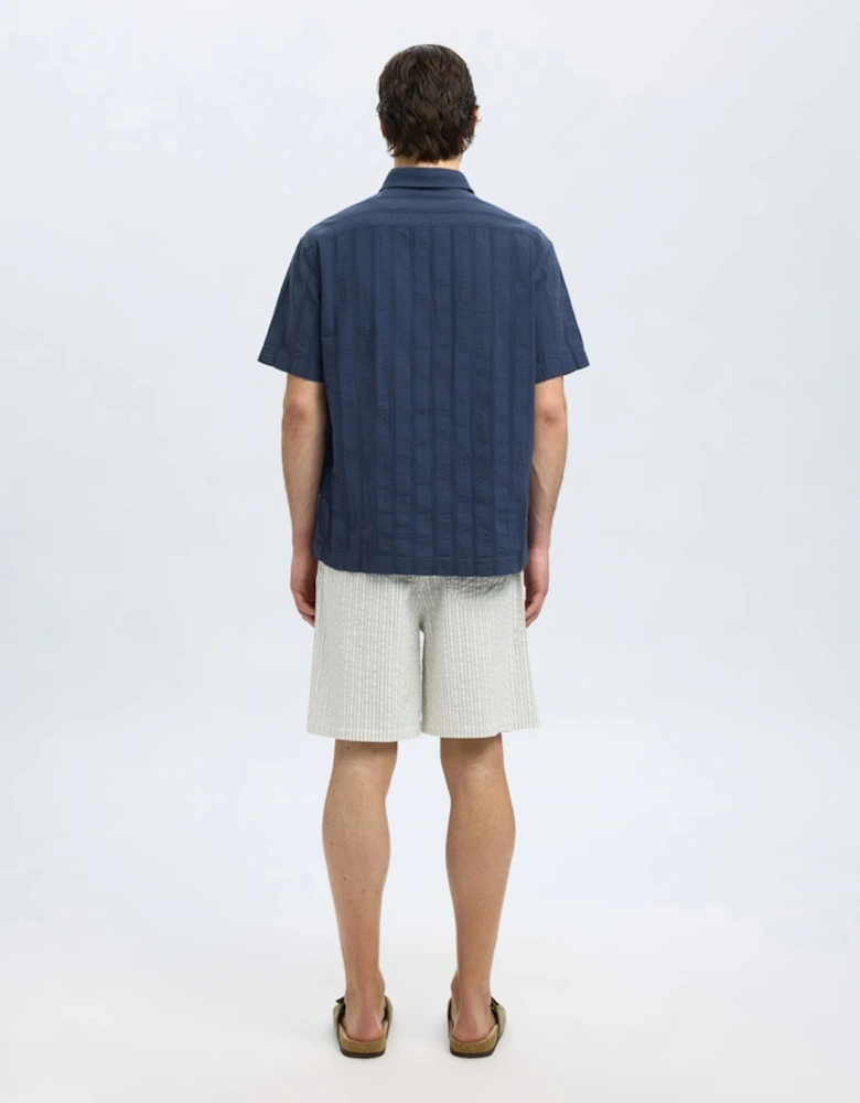 Homme Silas Seersucker Short Sleeve Shirt Sky Captain