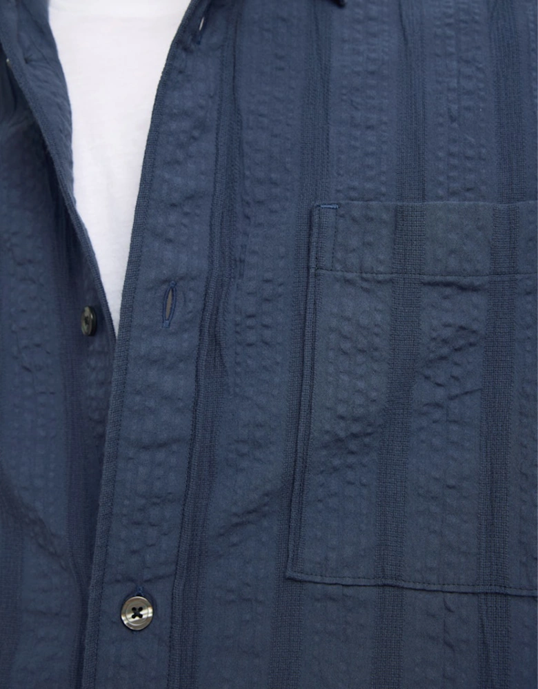 Homme Silas Seersucker Short Sleeve Shirt Sky Captain