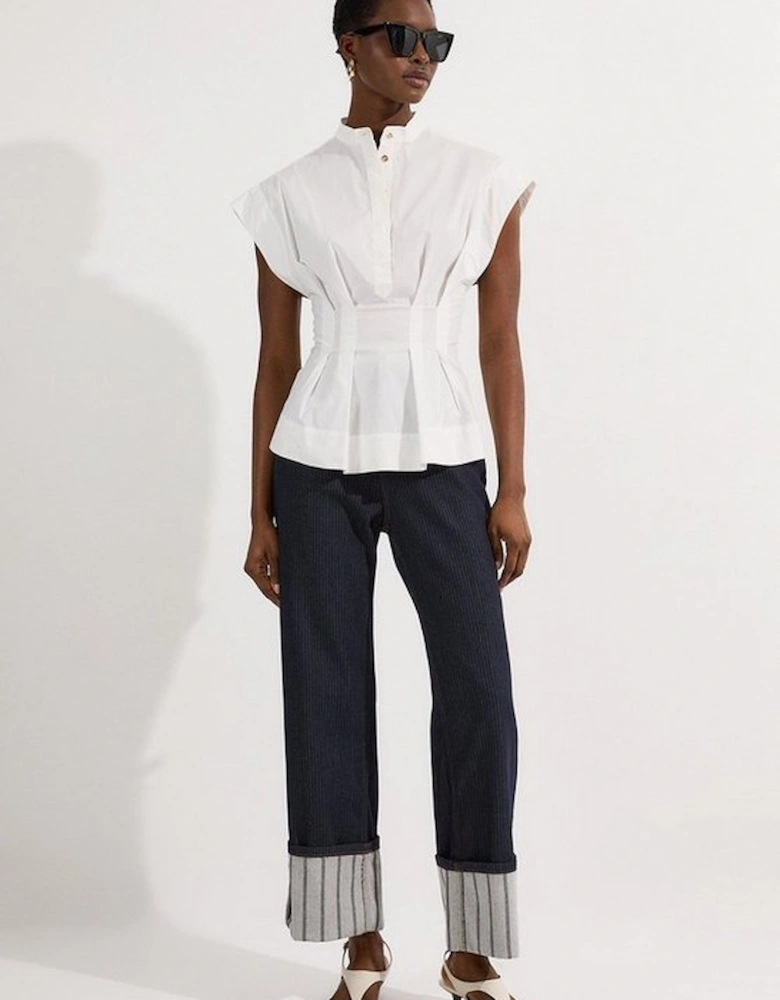Stripe Denim Turn Up Straight Leg Jean