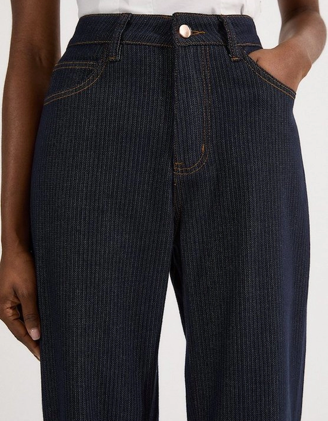 Stripe Denim Turn Up Straight Leg Jean