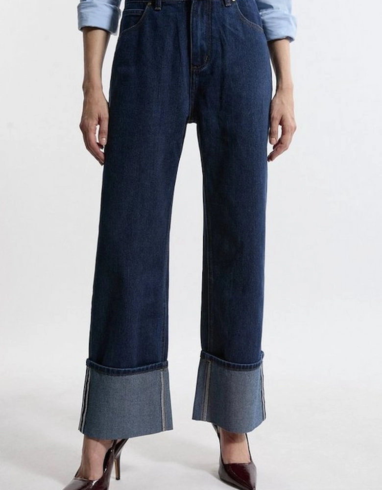 Petite Denim Straight Leg Turn Up Hem Jeans