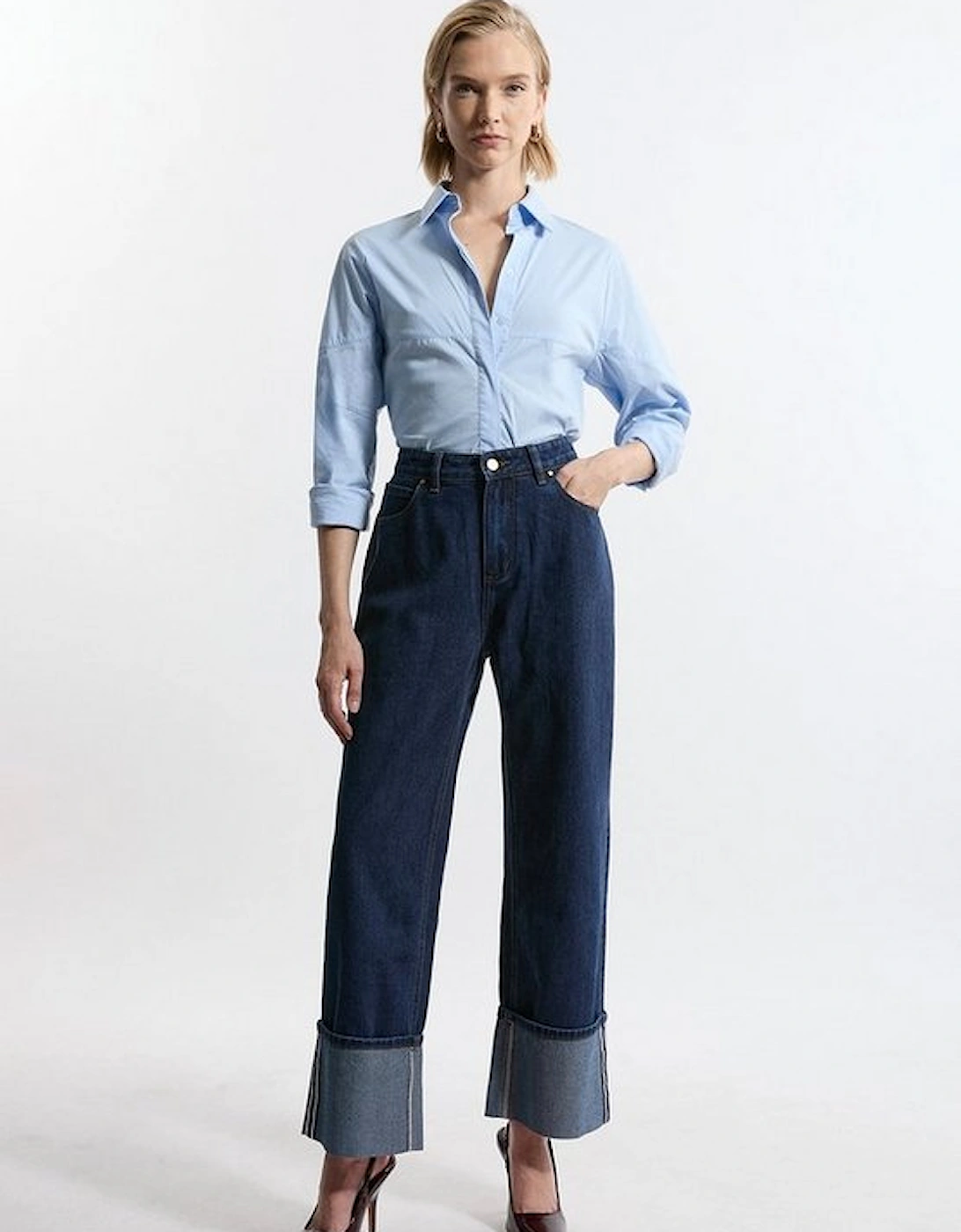 Petite Denim Straight Leg Turn Up Hem Jeans, 4 of 3