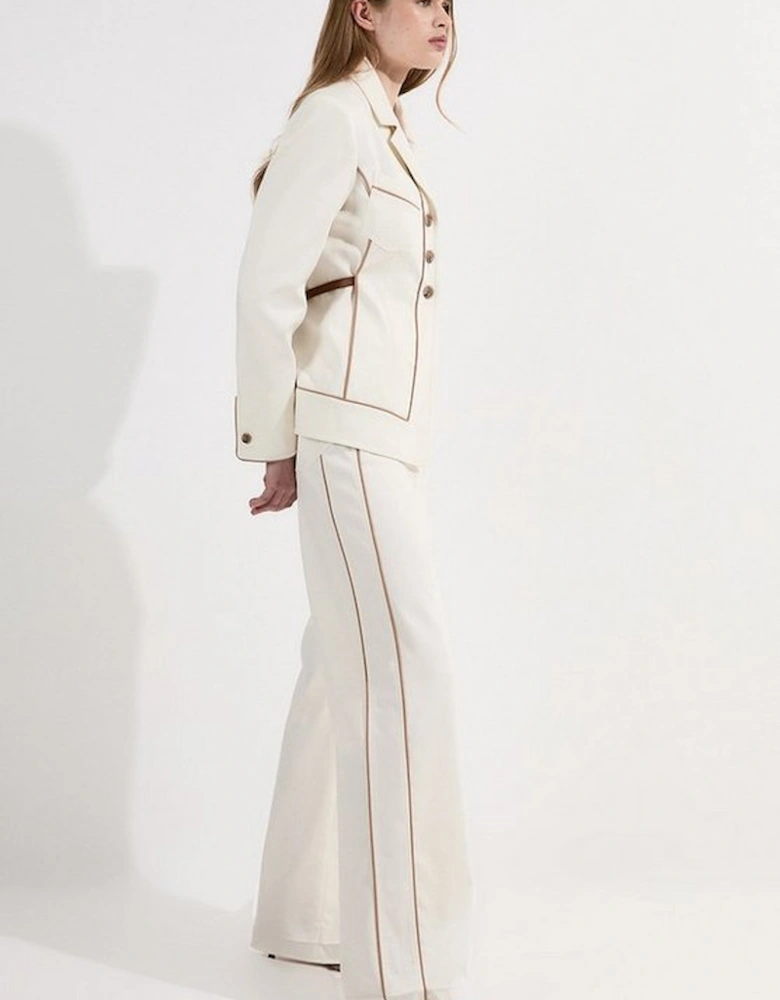 Archive Collection - Tailored Denim Belted Pocket Detail Wide Leg Trousers