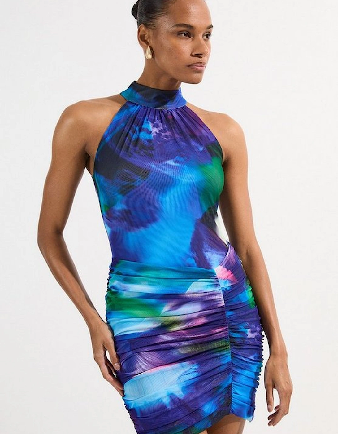 Petite Printed Mesh Jersey Halter Neck Mini Dress, 4 of 3