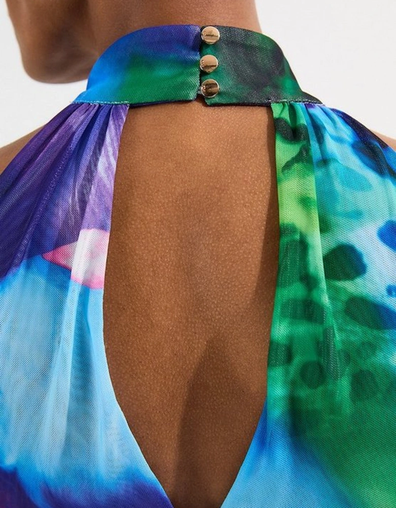 Petite Printed Mesh Jersey Halter Neck Mini Dress