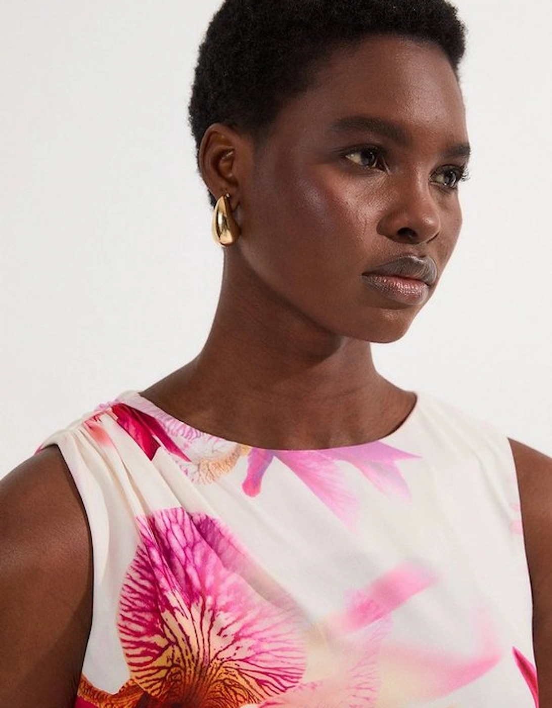 Petite Abstract Floral Printed Jersey Crepe Maxi Dress