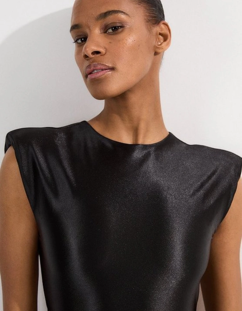 Wet Look Power Shoulder Cut Out Swimsuit