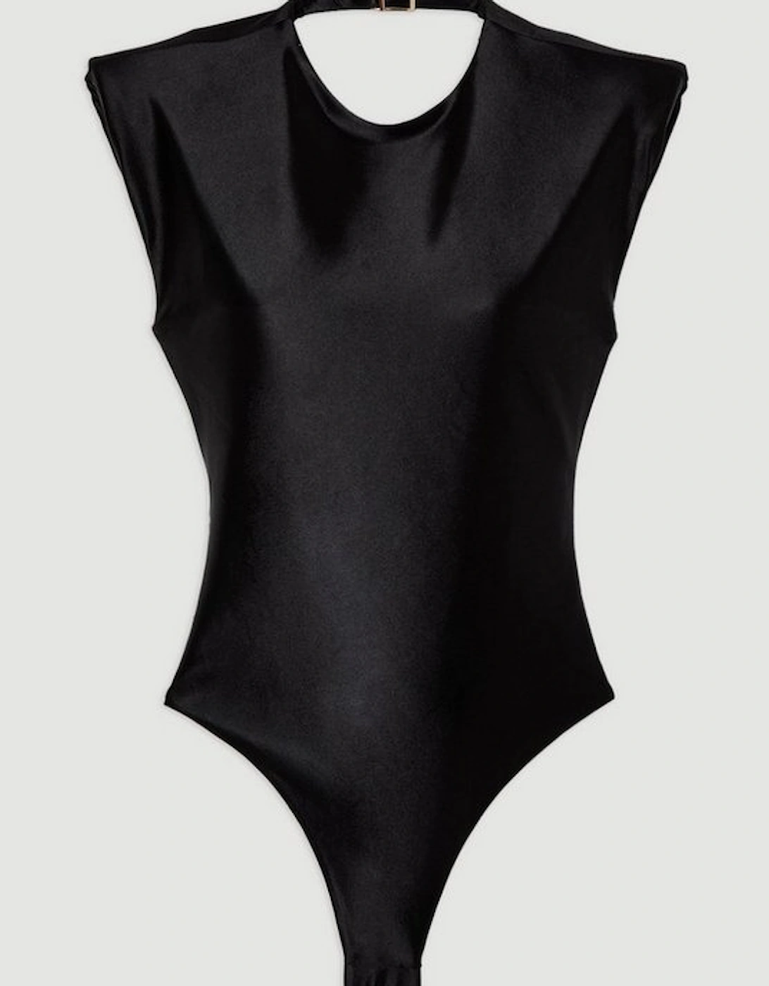 Wet Look Power Shoulder Cut Out Swimsuit