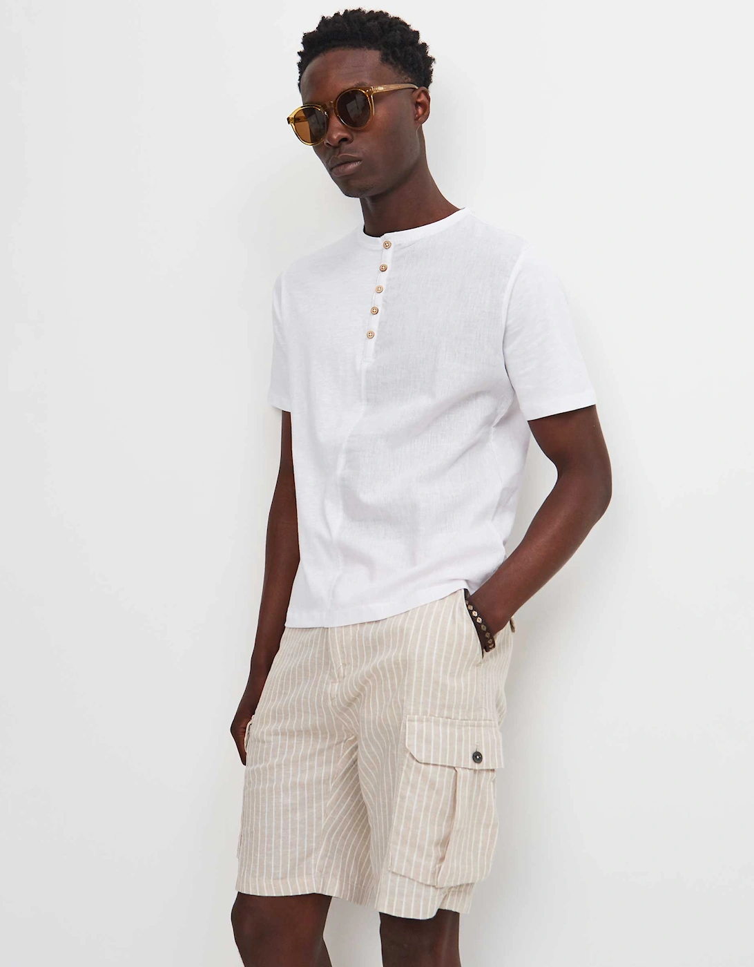 Cotton Linen Henley T-Shirt