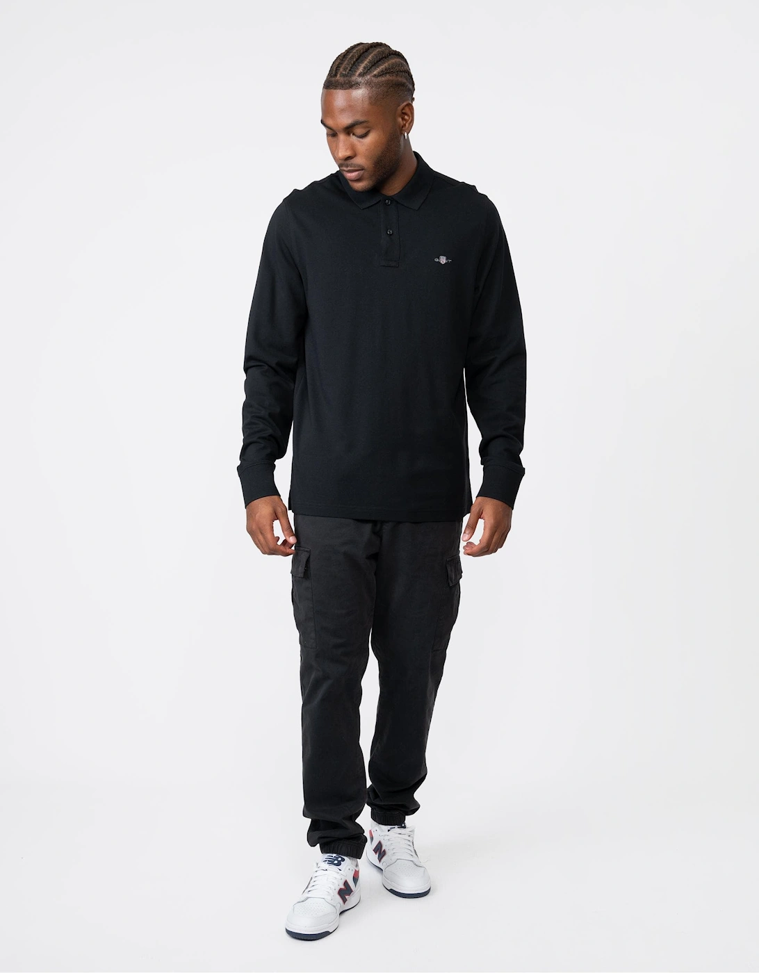 Gant Mens Regular Fit Long Sleeve Shield Logo Pique Rugger - Black Cotton - Size Large - Image 5